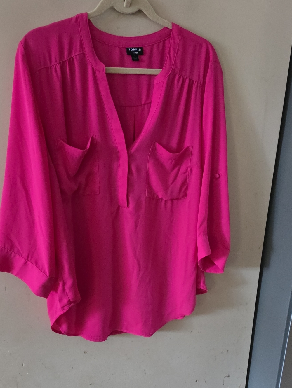 torrid Harper Vibrant Hot Pink Split V-Neck Blouse
